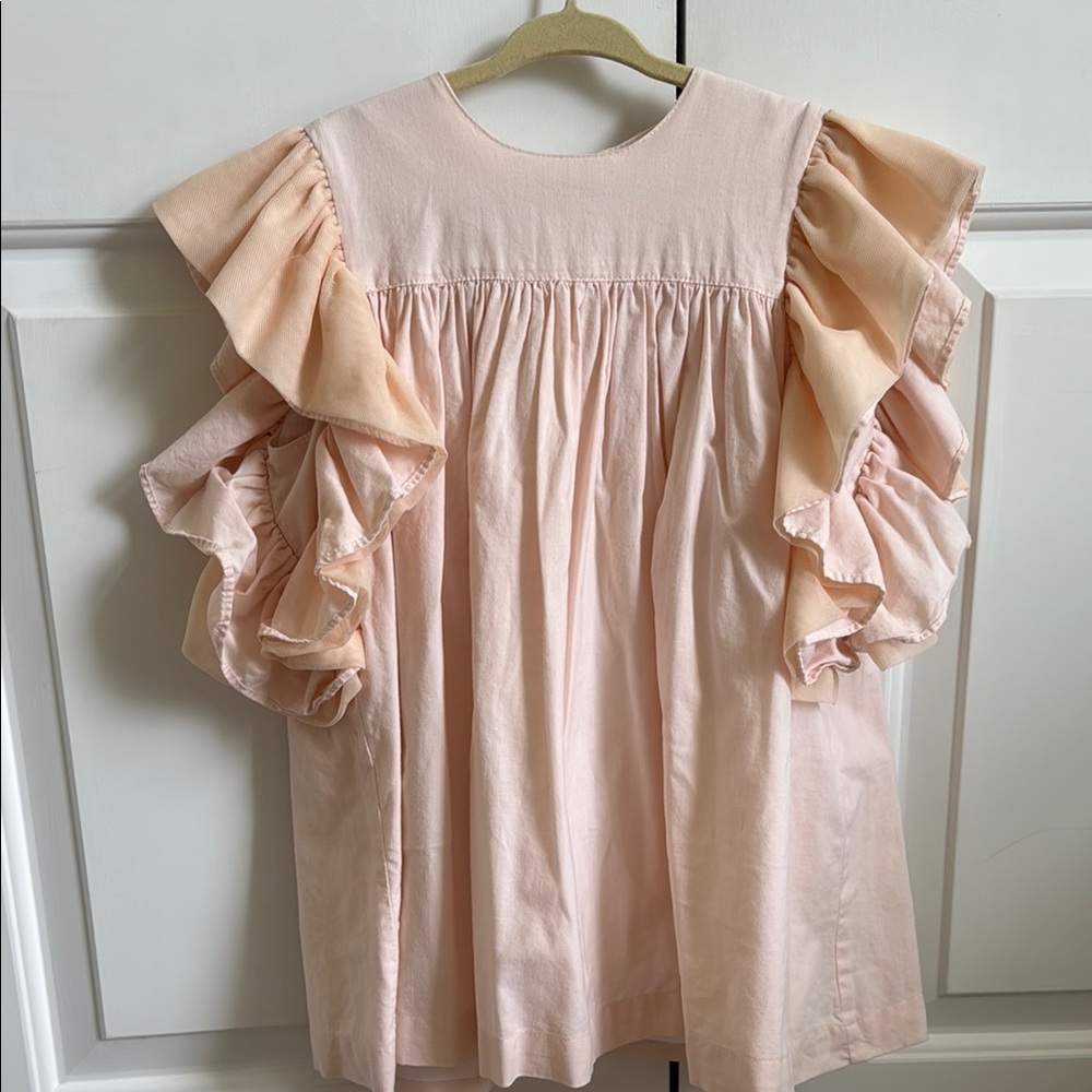 Charming Pink Ruffle Sleeve Kids Dress